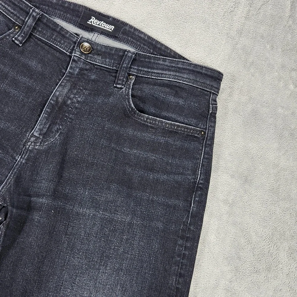 Revtown Jeans‎ Mens 35x32 Gray Sharp Slim Straight Dark Wash Stretch Denim